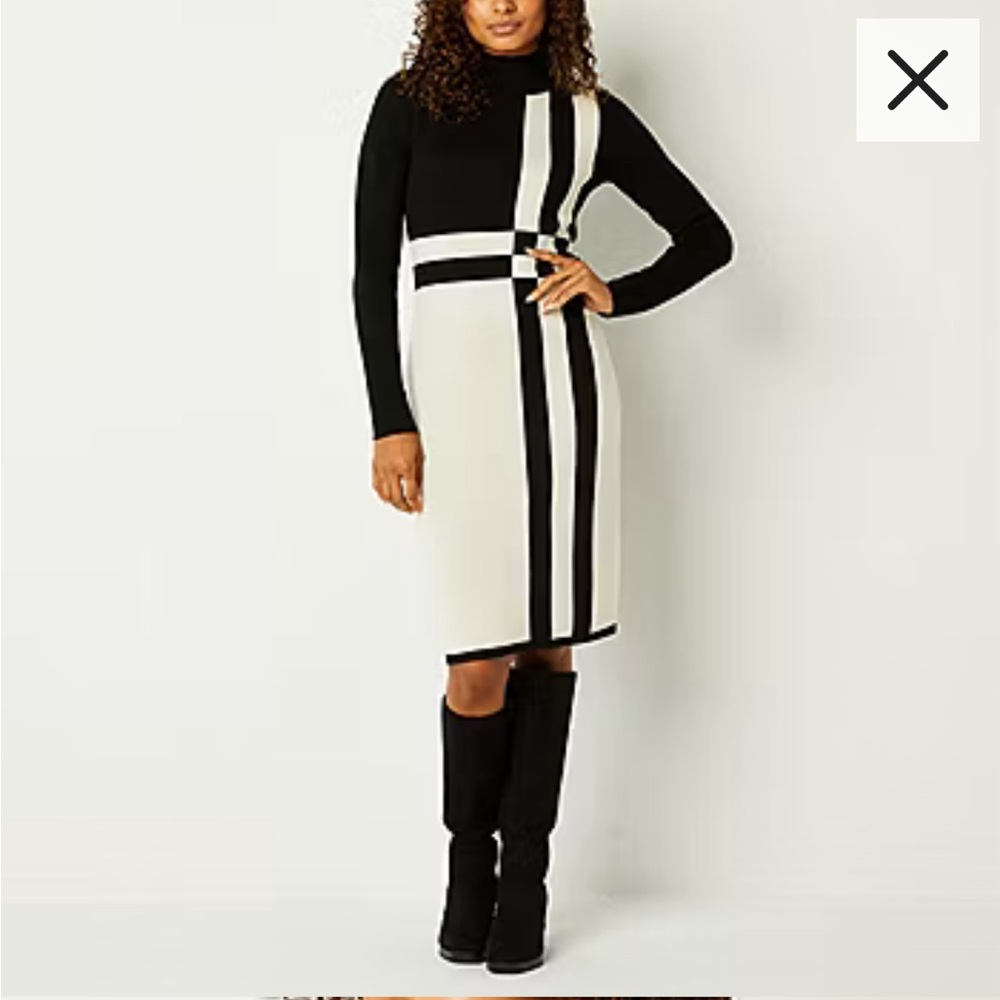 Melonie T Womens Long Sleeve Striped Sweater Dress- size L